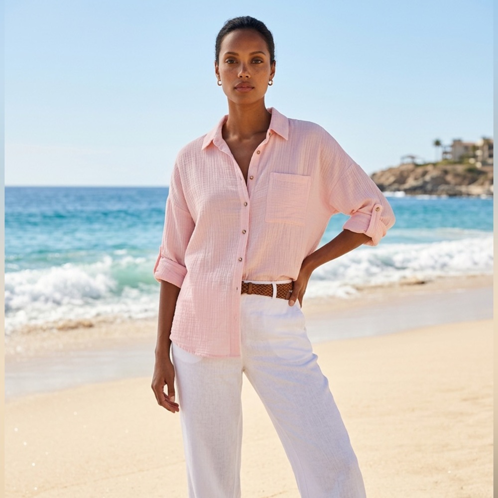 #127 JASMINE Light Pink 100% Cotton Button Down